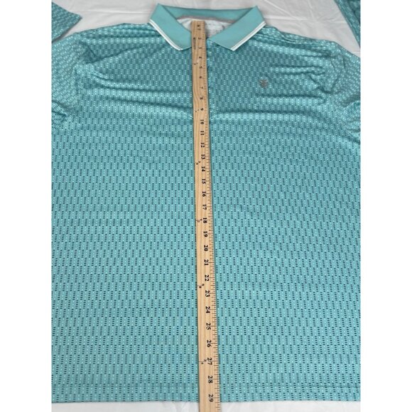 NWT Coolibar Erodym LS Golf Polo Shirt Mens 2XL Teal Graphic AOP Stretch UPF 50+ - Picture 11 of 15